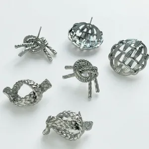 Silver braided knot stud earrings set in stainless steel with textured woven design