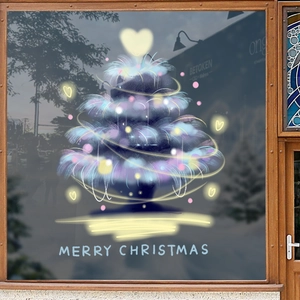Sticker de fenêtre sapin de Noël bleu avec texte Merry Christmas pour décoration vitrée