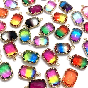 Rectangular faceted natural stone pendants with gold plating and gradient colors