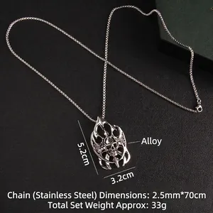 Collier tête de mort flamme punk avec chaîne en acier inoxydable, dimensions et poids