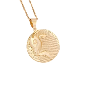 18K gold plated Capricorn zodiac pendant necklace with relief goat design on O-chain