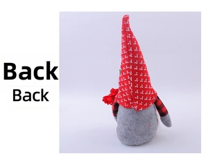 Detailed back view of a Christmas gnome doll featuring a red and white knitted hat and felt body