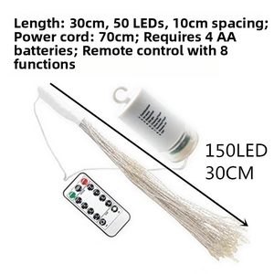 Detail of LED firework lights with 150 LEDs, 8-mode battery box and remote control