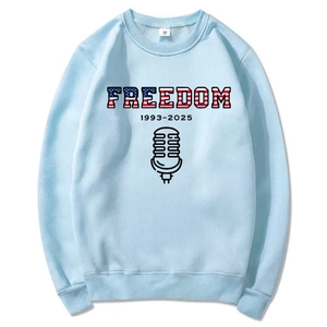 Front view of light blue unisex hoodie featuring Freedom 1993-2025 graphic print