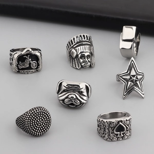 Men's retro punk titanium steel rings featuring star, anchor, and Indian chief designs