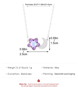 Dibujo técnico detallado del collar estrella y luna con especificaciones de la cadena de aleación