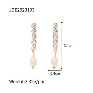 Detail showing freshwater pearl drop earrings with cubic zirconia, height 3.4cm, weight 2.32g