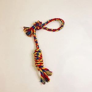 Three-color cotton knot dog toy with rope tassels for dental cleaning and interactive pet play