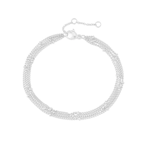 Multi-layer silver stainless steel beaded chain bracelet with lobster clasp