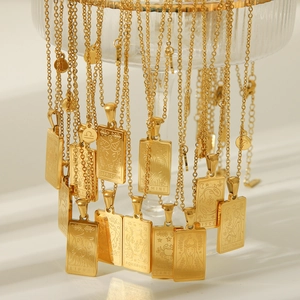 Collier Constellation Zodiaque Acier Inoxydable Pendentif Rectangulaire Bijoux Mode Pour Femmes