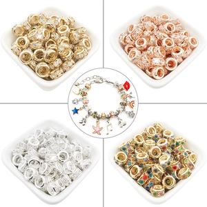 DIY large hole spacer beads set in gold and silver for customized charm bracelets