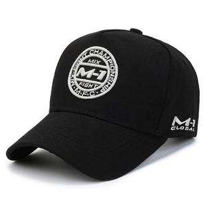 Black oversized baseball cap with M-1 embroidery shown from a 45-degree angle view