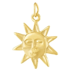 Macro shot of 18k gold plated stainless steel sun face pendant for DIY necklace making