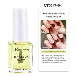 Detail of 12ml tea tree cuticle oil bottle with repair function guide for weak nails