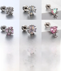 Détails des boucles d'oreilles en acier titane argenté avec cœurs et fleurs en zircon