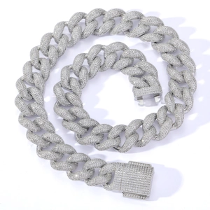 Luxurious 18mm S925 silver Cuban link chain necklace with sparkling moissanite stones