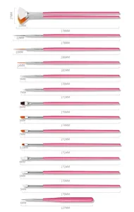 Detailed size chart for various professional nail art brushes and liner drawing tools