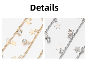 Detailed close-up of gold and silver star chains with sparkling crystal rhinestones