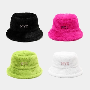 Cappello Bucket In Peluche Pelliccia Sintetica Caldo NYC Lettera Ricamo Invernale Pescatore Streetwear Casual Unisex Esterno