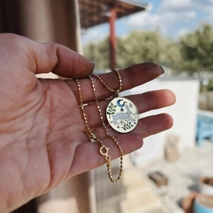 Hand-painted rabbit tarot pendant necklace in 18K gold plated stainless steel