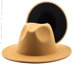 Cappello fedora bicolore in feltro di lana cammello e nero con tesa piatta per uomo e donna