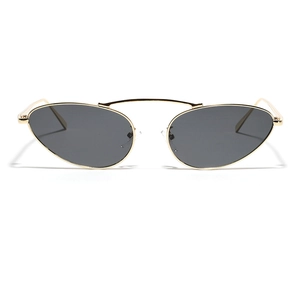 Retro pointed cat eye sunglasses with gold metal frame and dark gray resin lenses