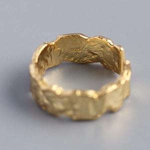 Irregular tin foil texture S925 sterling silver ring in gold with interior S925 hallmark