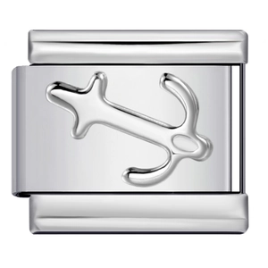 Italian charm bracelet link in polished silver steel featuring a Sagittarius arrow symbol