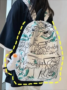 Graffiti Print Backpack Waterproof Oxford Cloth Large Capacity School Bag Street Style For Students With Duck Pendant
