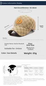 Detailed size chart for cotton baseball cap showing 56-60cm circumference and measurement guide