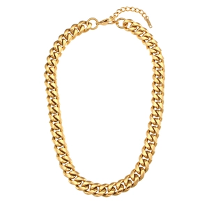 Luxury 18K gold plated chunky Cuban link necklace for women with adjustable lobster clasp