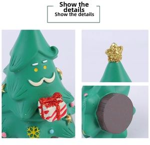 Detailed close-up views of personified resin Christmas tree ornament with golden star topper