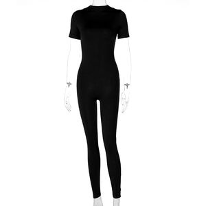 Detail of black short sleeve ribbed knit bodysuit featuring a sleek athletic zip design