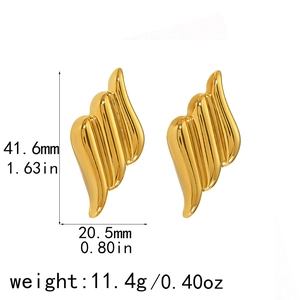 18k gold plated angel wing stud earrings with dimensions 41.6mm by 20.5mm shown on white