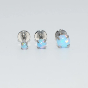 Tres tamaños de piercings labret de acero inoxidable con piedras de opale sintético