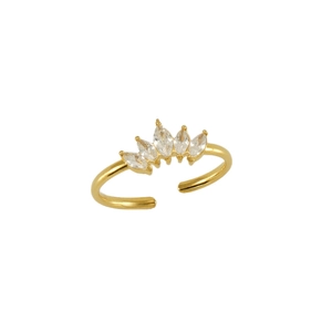 Elegant gold stainless steel crown ring with marquise-cut cubic zirconia in open design