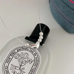 Elegant 925 sterling silver necklace with white pearls and polished heart pendant