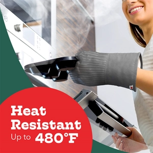 Oven Mitts Silicone And Cotton Heat Resistant Non-Slip Ribbed Texture For Baking Microwave Grill Kitchen