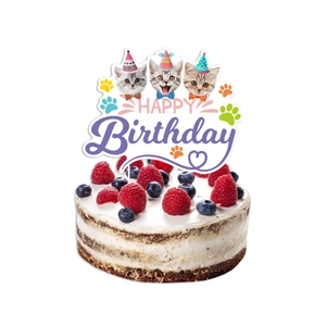 Cat themed Happy Birthday cake topper with cute kittens for pet party decorations