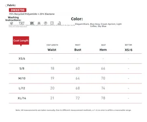 Size chart for recycled nylon sports bra with fabric details and washing instructions