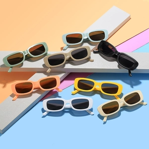 Chic vintage rectangular sunglasses for kids in multiple colors with PC frame
