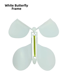 White plastic butterfly skeleton toy frame with yellow rubber band power mechanism