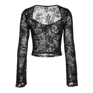 Gros plan sur le tissu en dentelle noire avec motifs floraux et texture mesh