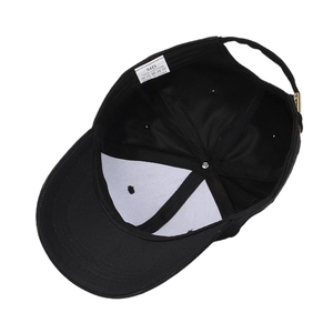Classic black cotton baseball cap with adjustable metal buckle and inner stitching details