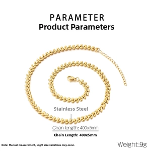 Detail of 18k gold plated wheat chain necklace with size 400x5mm and lobster clasp