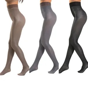 Glossy sheer leggings for women in black, grey, and brown with a high-waisted slimming fit