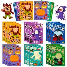 Detail of Halloween DIY cartoon stickers set with pumpkin, ghost and mummy characters