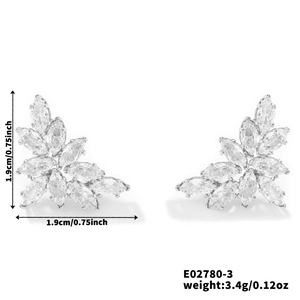 Detail showing leaf-shaped marquise zircon earrings with 1.9cm dimensions and 3.4g weight