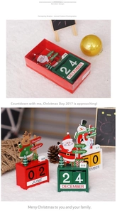 Detailed Christmas wooden flip calendar with Santa, snowman and reindeer tabletop ornaments