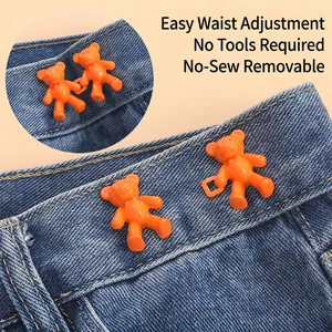 Teddy Bear Waist Tightener Alloy Detachable Nail-Free Adjustable Button Clasp For Jeans Pants Skirts Cute Clothing Accessory